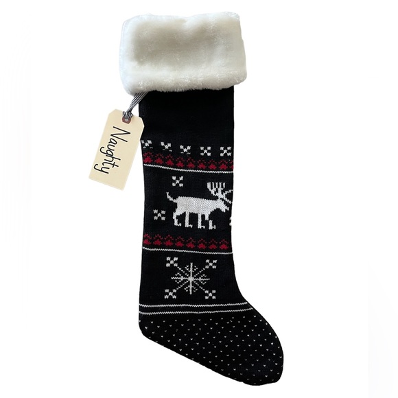⭐️ 4/$24 Luxurious Christmas Faux Fur Knit Stocking Black, Fair Isle Style - Picture 7 of 8